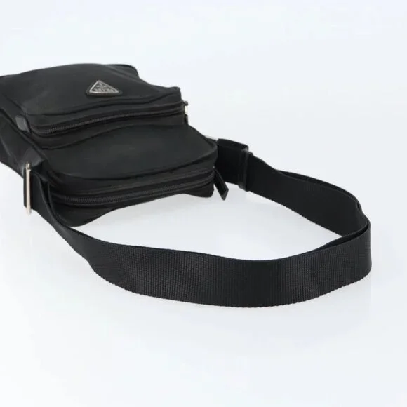 PRADA Shoulder Bag Nylon Black Silver Auth 153237
